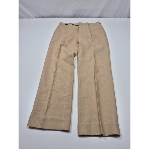 Rota Pantaloni Pants Mens 32x28 Beige Linen Flat Front Cuffed Italy 46